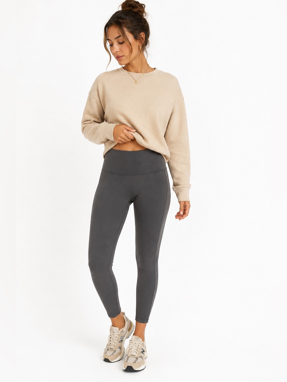 Nux Gray Nylon Blend Active Ankle Length Leggings size Small